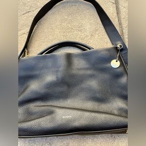 Skagen Mikkeline Pebbled Black Leather Satchel Shoulder Tote Bag
